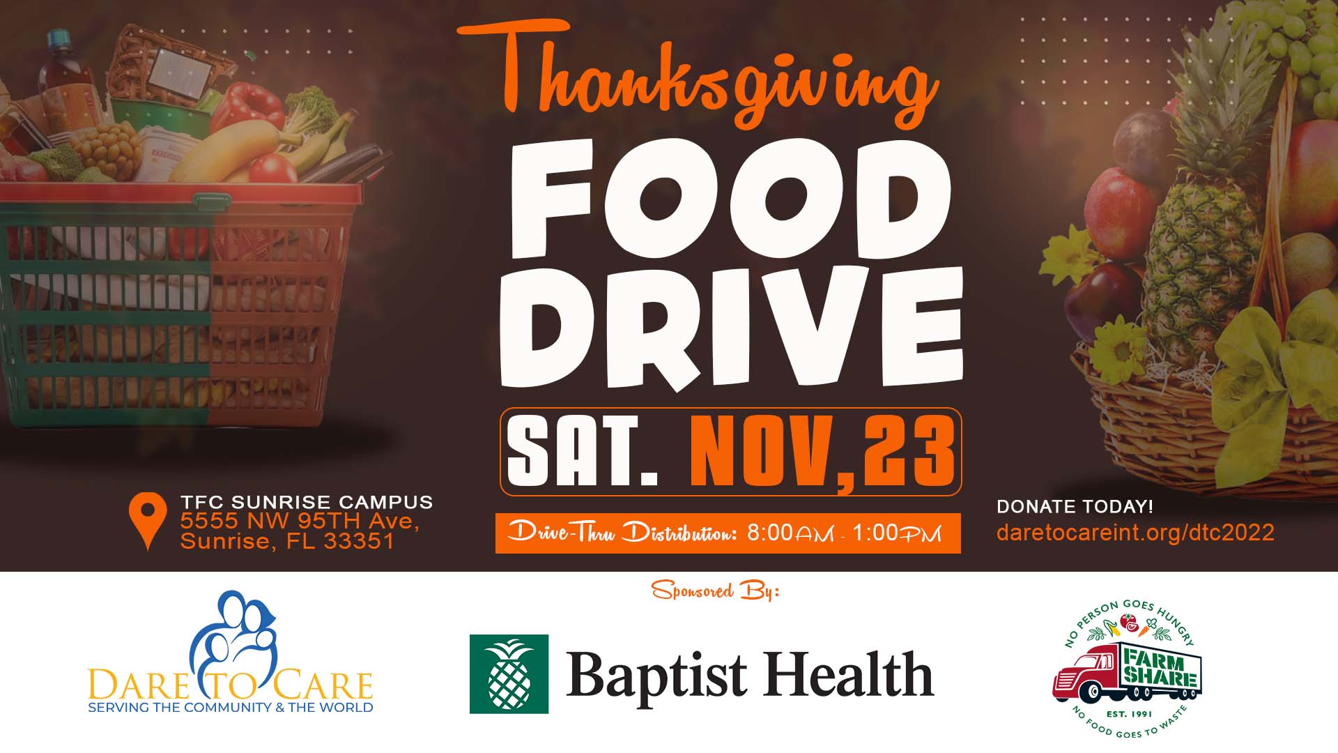 Thanksgiving Food Drive: Saturday November 23rd 2024 8:00AM-1:00PM