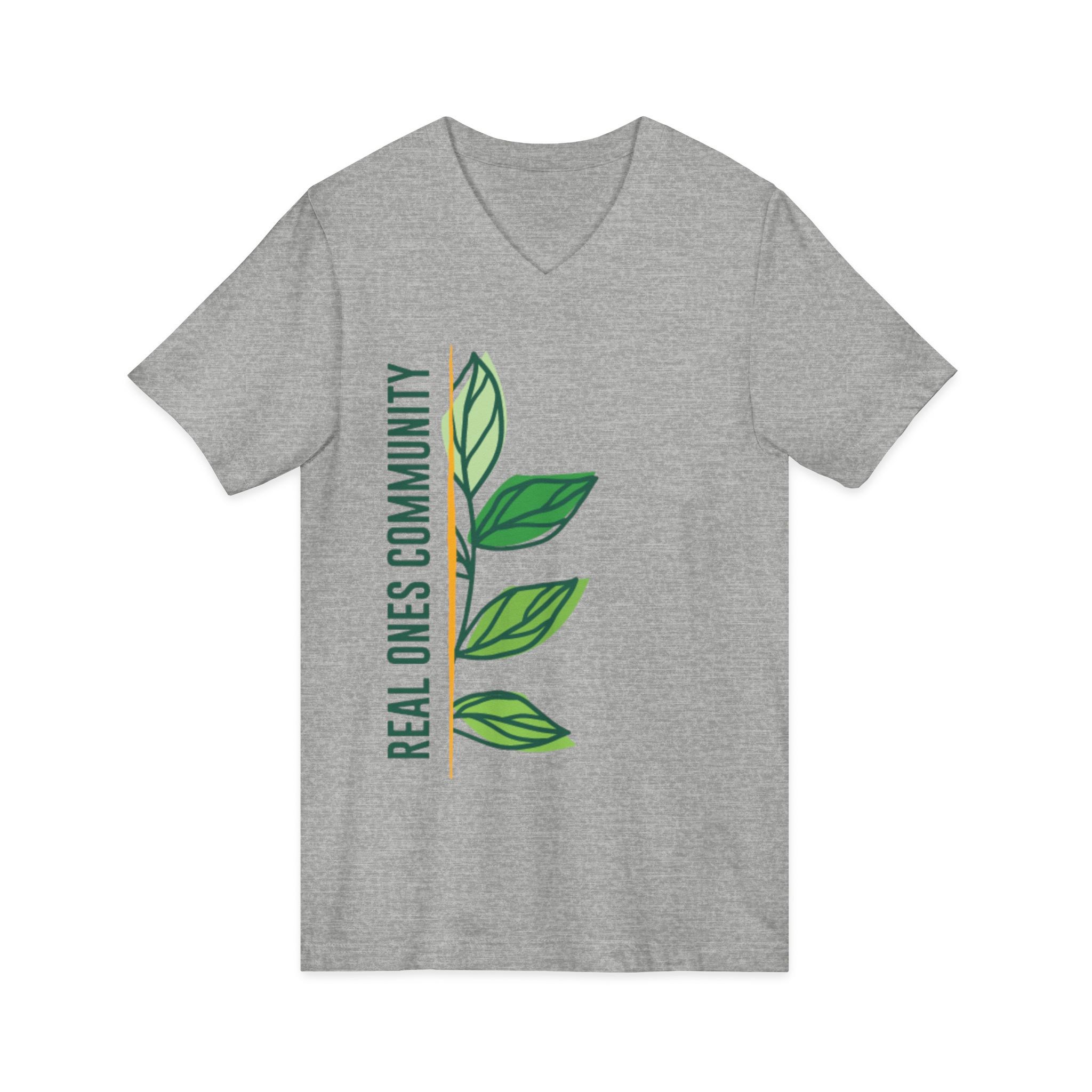 Real Ones Community V-Neck T‑Shirt – Green Leaf Graphic - Image 15