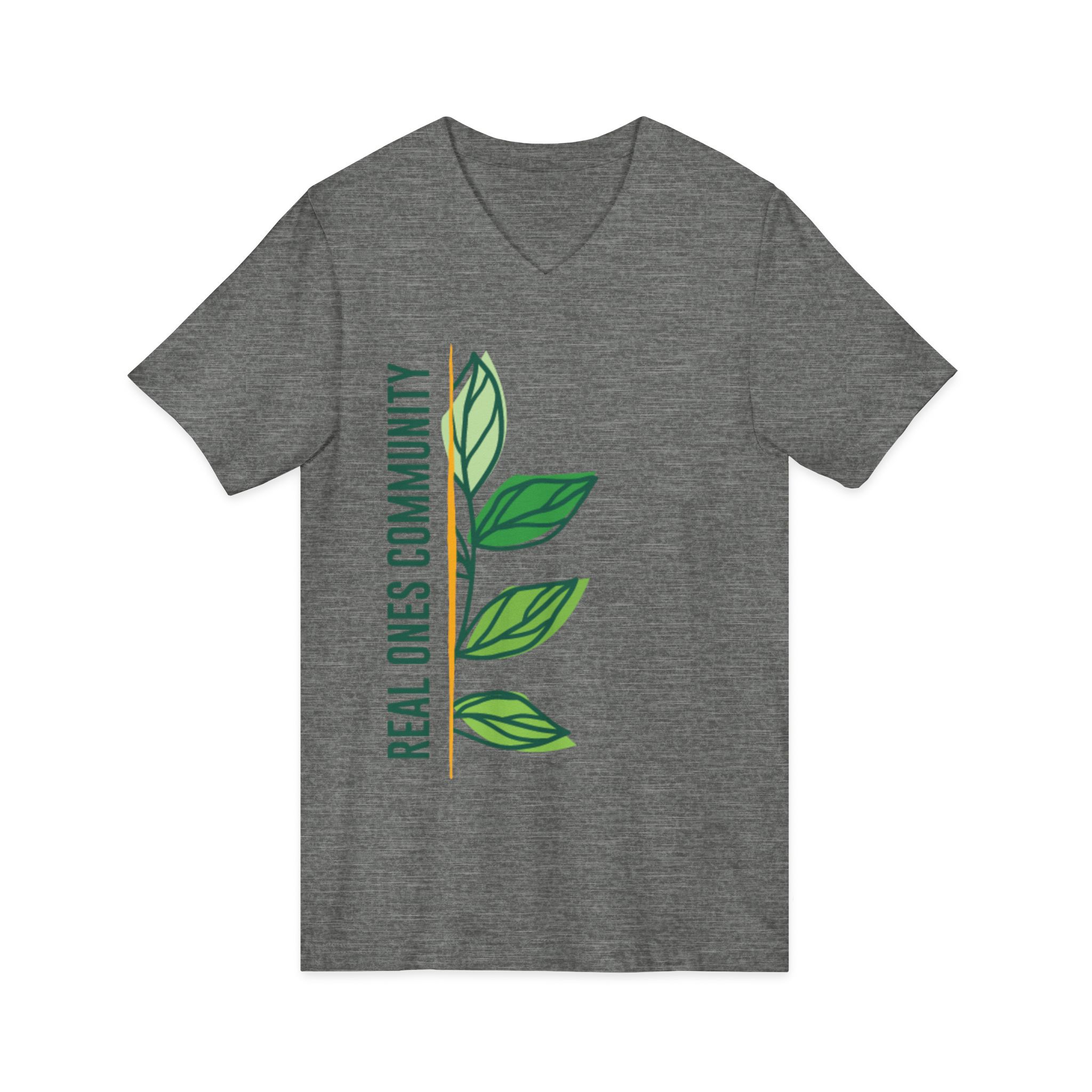 Real Ones Community V-Neck T‑Shirt – Green Leaf Graphic - Image 11