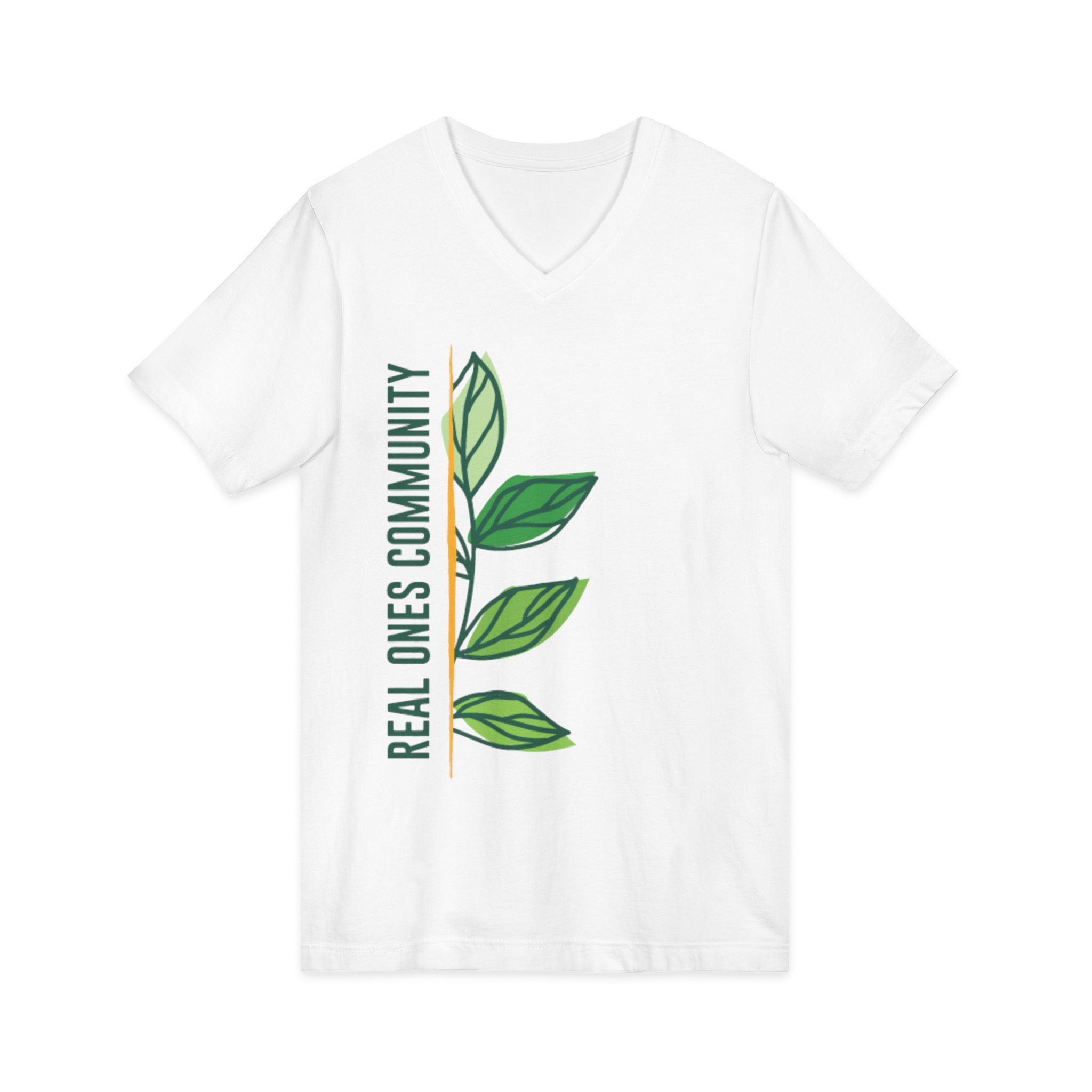 Real Ones Community V-Neck T‑Shirt – Green Leaf Graphic - Image 3