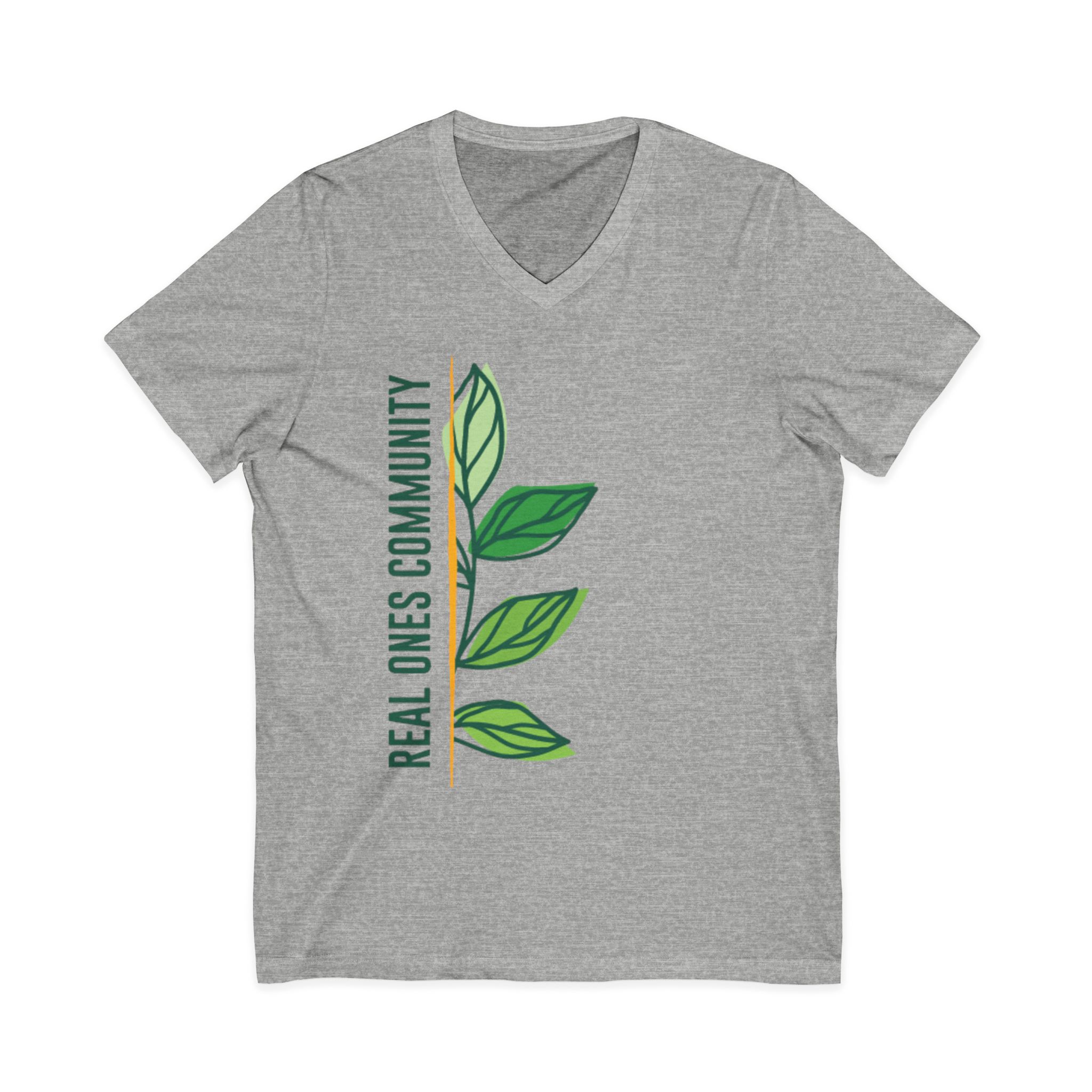 Real Ones Community V-Neck T‑Shirt – Green Leaf Graphic - Image 13
