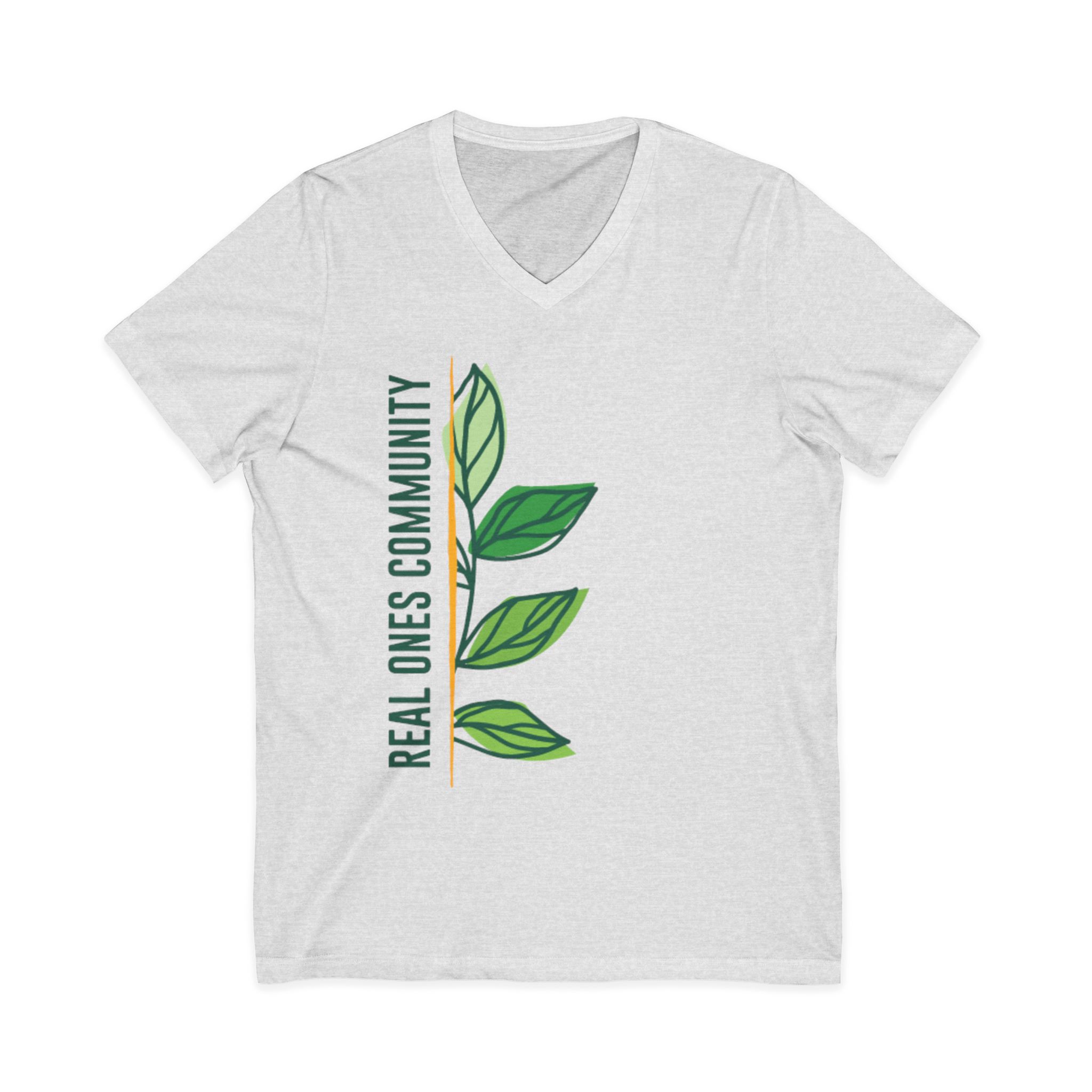 Real Ones Community V-Neck T‑Shirt – Green Leaf Graphic - Image 5