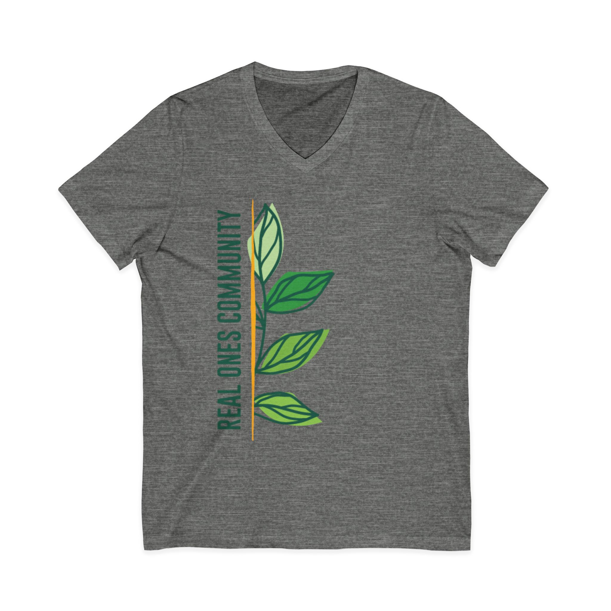 Real Ones Community V-Neck T‑Shirt – Green Leaf Graphic - Image 9