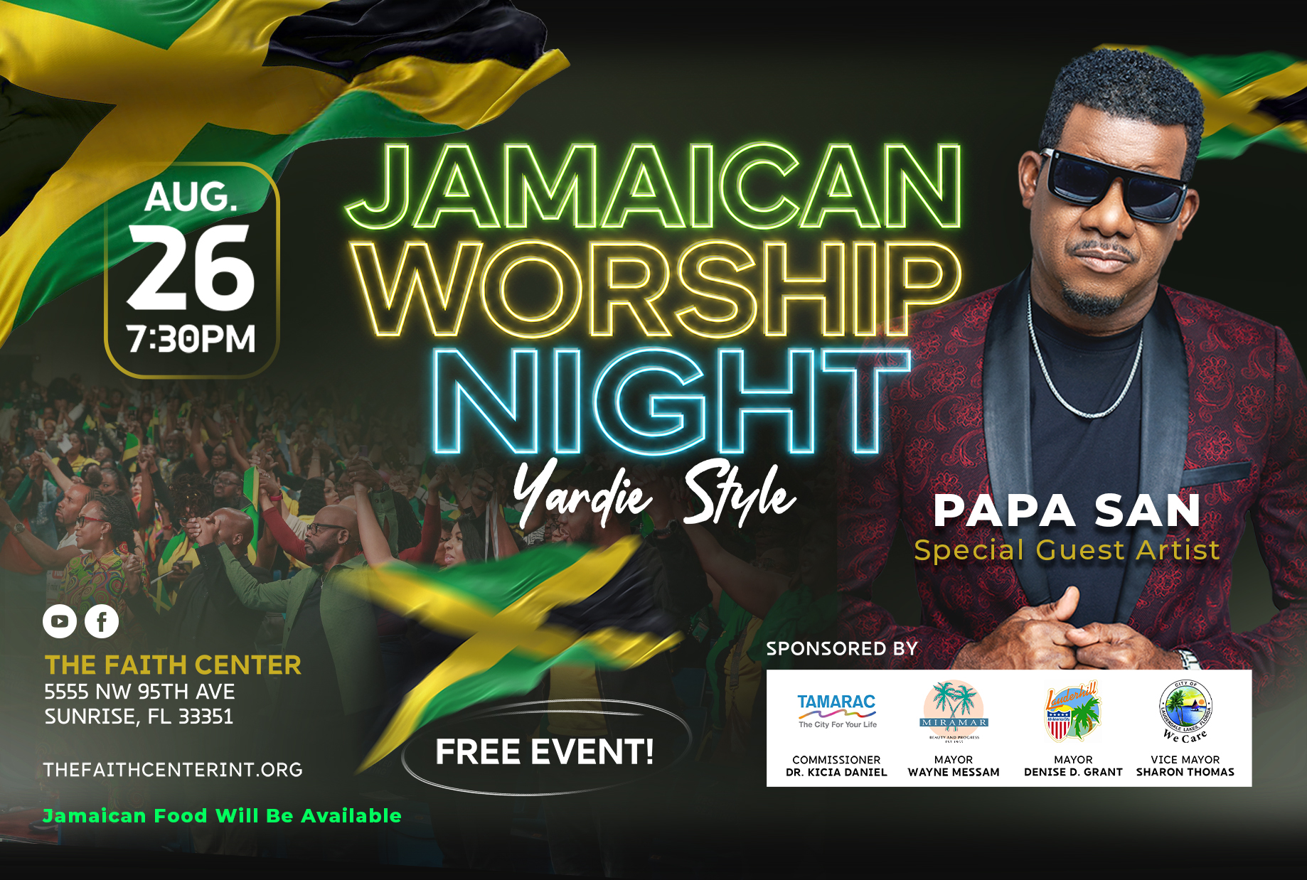 Jamaican Worship Night: August 26th 2026 at 7:30PM EST