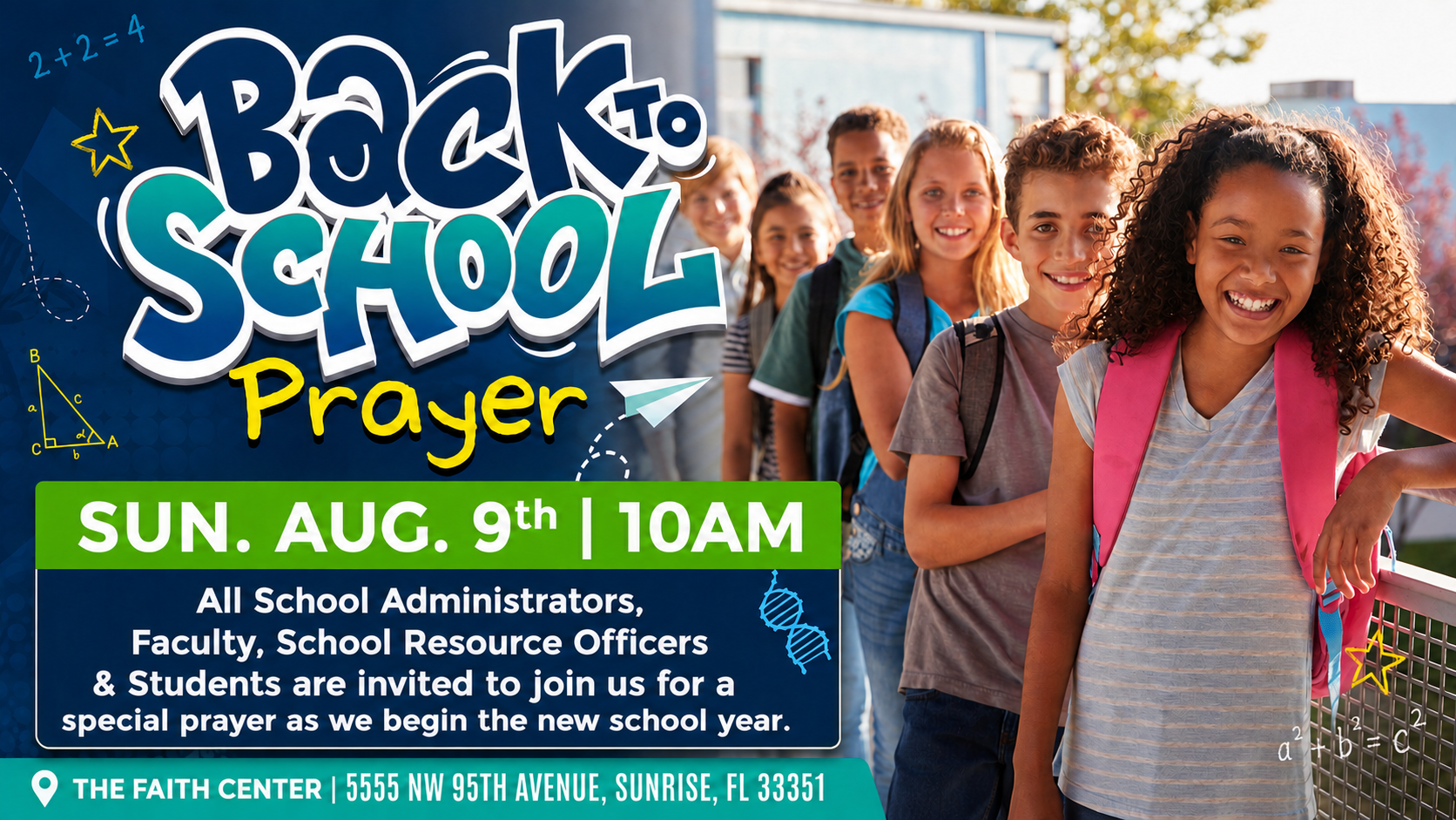 Back to School Prayer: Sunday August 9th 2026 at 10AM
